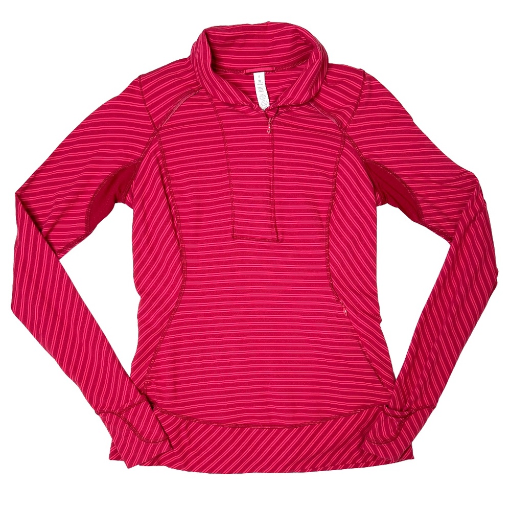 Lululemon Think Fast Pullover in Stripe Deepest Cranberry Size 8 - Picture 5 of 12